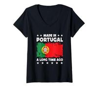 Mujer Made in Portugal a Long Time Ago Portuguese Portugal Flag Camiseta Cuello V
