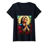 Mujer Madre Divina, Virgen María, Madre María, Virgen Santa. Camiseta Cuello V