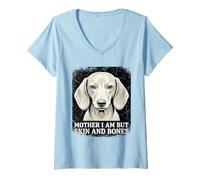 Mujer Madre I Am But Skin and Bones Funny Dachshund Mamá Amante De Los Perros Camiseta Cuello V