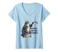 Mujer Madre Soy Pero Piel y Huesos Gato Gorda Mamá Gato Amante Camiseta Cuello V