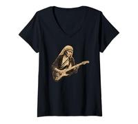 Mujer Madre Teresa Playing Electric Guitar Rock Music Santa Mujer Camiseta Cuello V