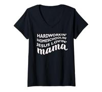 Mujer Madre trabajadora que educa en casa a Jesús amando a mamá - Mamá que estudia en casa Camiseta Cuello V