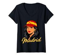 Mujer Madrid España Viaje Souvenir Camiseta Cuello V