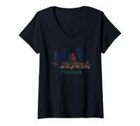 Mujer Madrid España Viaje Souvenir Panorama City Monumento Regalo Camiseta Cuello V