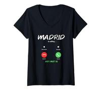 Mujer Madrid está Llamando y Tengo Que IR a España de Viaje Camiseta Cuello V