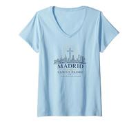 Mujer Madrid Recibe al Papa Peregrino Católico Junio 2026 Camiseta Cuello V