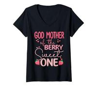 Mujer Madrina De La Baya Dulce Una Fresa Primer Cumpleaños Camiseta Cuello V
