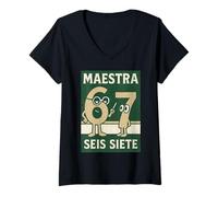 Mujer Maestra 67 Six Seven Profesora de Español Bilingüe Seis Siete Camiseta Cuello V