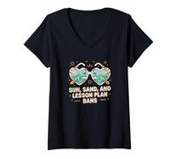 Mujer Maestra de Escuela Primaria Sun Sand y Plan de lecciones Camiseta Cuello V