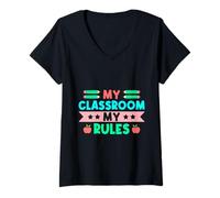 Mujer Maestra De Pre Kínder Classroom My Rules Maestra De Camiseta Cuello V
