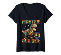 Mujer Maestro Constructor T-Rex Dino de 9º cumpleaños Camiseta Cuello V
