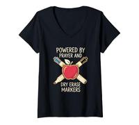 Mujer Maestro Cristiano impulsado por la oración borrado en seco Escuela Dominical Camiseta Cuello V
