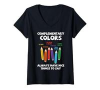 Mujer Maestro de Arte Teoría del Color Colores Complementarios Lápiz Humor Camiseta Cuello V