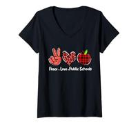 Mujer Maestro de Escuela pública Paz Amor Educación pública Apoyo Camiseta Cuello V