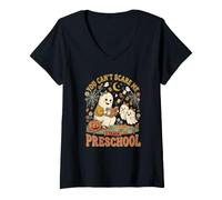 Mujer Maestro de Preescolar No Puedes Asustarme Fantasma Espeluznante Camiseta Cuello V