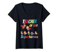Mujer Maestro de prek de jardín de Infantes de pequeños superhéroes de Regreso a la Escuela Camiseta Cuello V