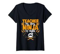 Mujer Maestro por día Ninja por la Noche - Mejor Maestro Camiseta Cuello V