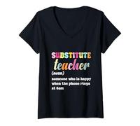 Mujer Maestro sustituto Feliz a Las 6am Llamada Camiseta Cuello V