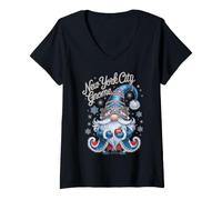 Mujer Magia navideña de gnomo de la Ciudad de Nueva York Camiseta Cuello V