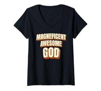 Mujer Magnificent Awesome God For Christian Men Women Kids Camiseta Cuello V