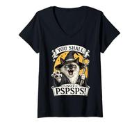 Mujer Mago de Gatos Siameses No lo harás PSPSPS Fantasía Magic Lover Camiseta Cuello V