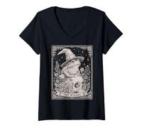 Mujer Mago Tarot Rana Sapo | Witchcore Cottagecore Dark Academia Camiseta Cuello V