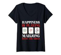 Mujer Mahjong - La felicidad está jugando al Mahjong Camiseta Cuello V