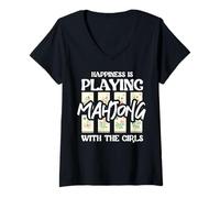 Mujer Mahjong - La felicidad está jugando al Mahjong Camiseta Cuello V