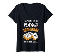 Mujer Mahjong - La felicidad está jugando al Mahjong Camiseta Cuello V