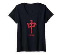 Mujer Mahjong Lovers Crak Red Dragon Símbolo Azulejos Puntos Bam Kung Camiseta Cuello V