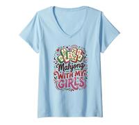 Mujer Mahjong Player Azulejos Mahjong con Mis Chicas Camiseta Cuello V