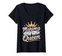 Mujer Mahjong Queen Funny Mahjong La Felicidad está Jugando Mahjong Camiseta Cuello V