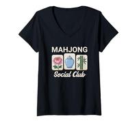Mujer Mahjong Social Club Juego Noches Azulejos Camiseta Cuello V