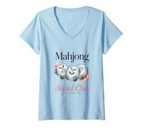 Mujer Mahjong Social Club Jugador Chino Es Hora de Mahjong Camiseta Cuello V