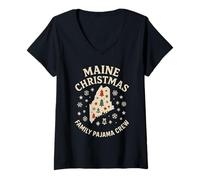 Mujer Maine Christmas Shirt Family Pijama Crew Tree Snow ME State Camiseta Cuello V