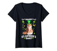 Mujer Maine Coon Cat Happy St Catricks Day St Patricks Day Cats Camiseta Cuello V