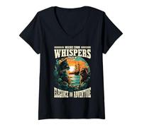Mujer Maine Coon Whispers Tales of Elegance Adventure Cat Lover Camiseta Cuello V