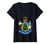 Mujer Maine State Flag, State Flag of Maine Camiseta Cuello V