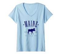 Mujer Maine USA - Recuerdo con diseño de Alce para los Amantes de Maine Camiseta Cuello V