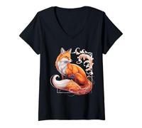 Mujer Majestic Foxes Obra De Arte Encantador Zorro Camiseta Cuello V