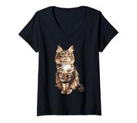 Mujer Majestic Maine Coon Cat Retrato en Acuarela Camiseta Cuello V