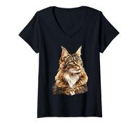 Mujer Majestic Maine Coon Gato Felino Animal Retrato Camiseta Cuello V
