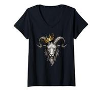 Mujer Majestuosa Corona Real de la Cabra Montaña Camiseta Cuello V