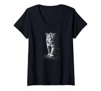 Mujer Majestuosa Leona Caminando hacia Delante de la Fauna Africana Camiseta Cuello V