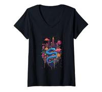 Mujer Majestuosa Serpiente En Oasis De Paisaje Urbano Camiseta Cuello V