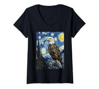 Mujer Majestuoso águila Calva Van Gogh Cielo Nocturno Estrellado Camiseta Cuello V
