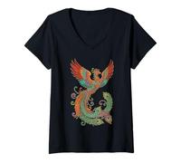 Mujer Majestuoso Asiático Chino Fénix Rising Mythical Firebird Camiseta Cuello V