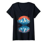 Mujer Majestuoso Lago Tahoe Atardecer Montaña Reflexión Camiseta Cuello V