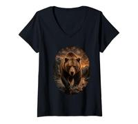 Mujer Majestuoso Oso Grizzly Bear Mountain Wilderness, Amante de los Osos pardos Camiseta Cuello V