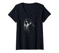 Mujer Majestuoso peregrino con halcón Raptor de Vida Silvestre Camiseta Cuello V